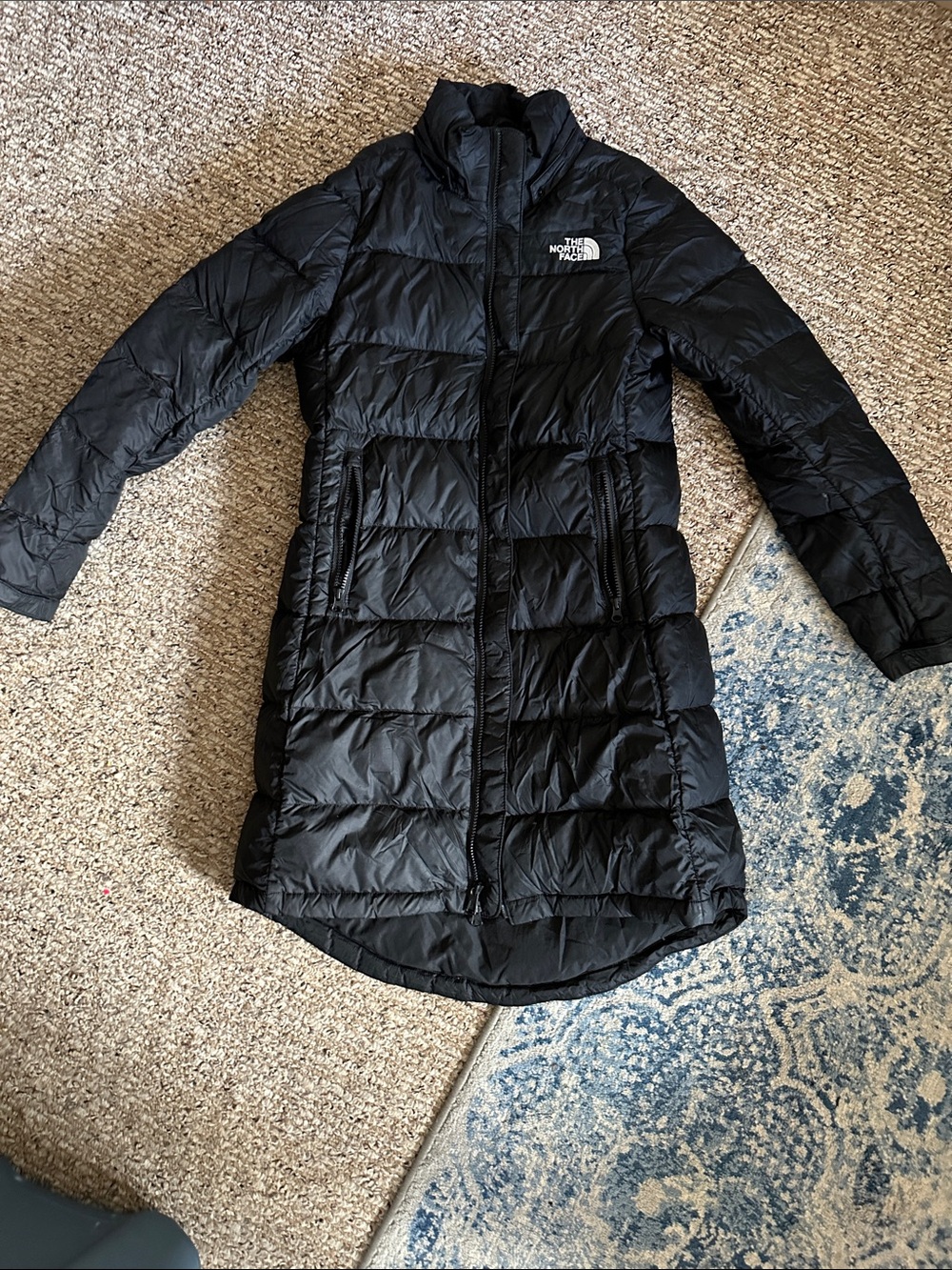 The North Face Black Quilted Long Down Jacket